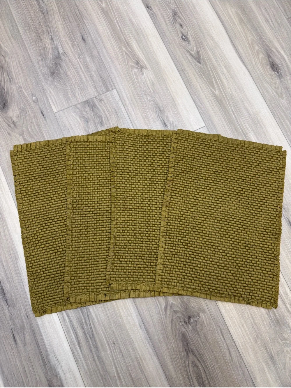 Four Textured Olive Green Woven Placemats Set - Home Dining